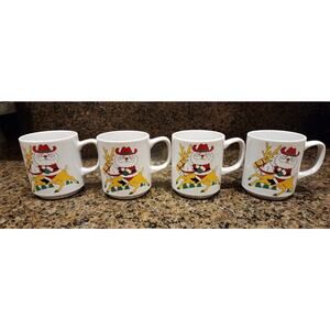 Vintage Santa Reindeer Cowboy Mugs Japan Set Of 4 Christmas Holiday
